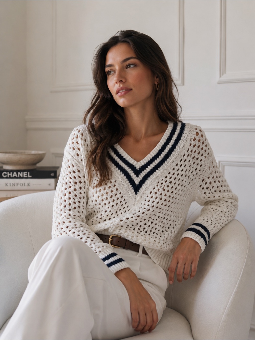 Gant White Organic Cotton Knit Sweater Quiet Luxury NWT